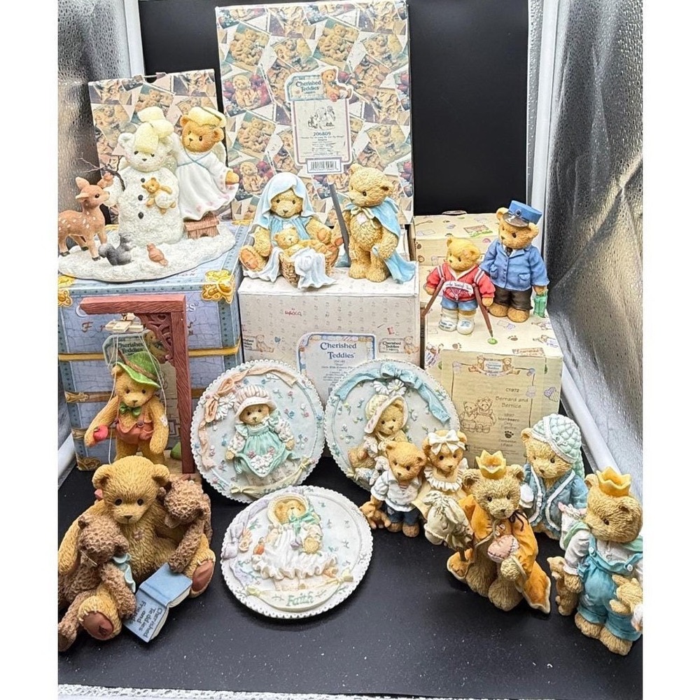Cherished Teddies Enesco Figurine Lot Bernard Bernice Hope Faith Plaques Vintage